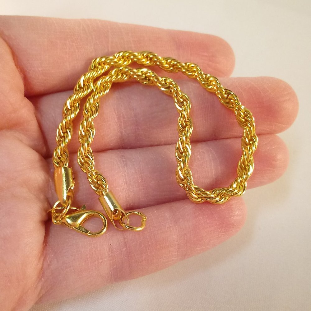 Men's Bracelet Twist Rope Chain Stainless Steel 18K Yellow Gold Filled 8.5" 3mm